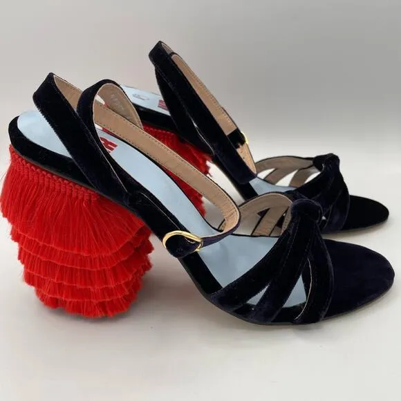 MR by Man Repeller Fringed Velvet Sandals Sz 40