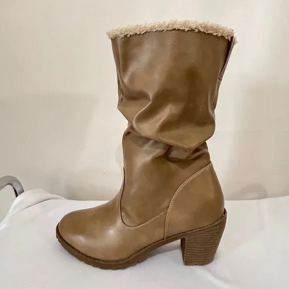 MukLuks Boots Womens Size 9 Taupe Brown Block Heel Lined Water Resistant NWT