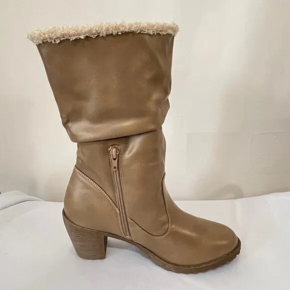 MukLuks Boots Womens Size 9 Taupe Brown Block Heel Lined Water Resistant NWT