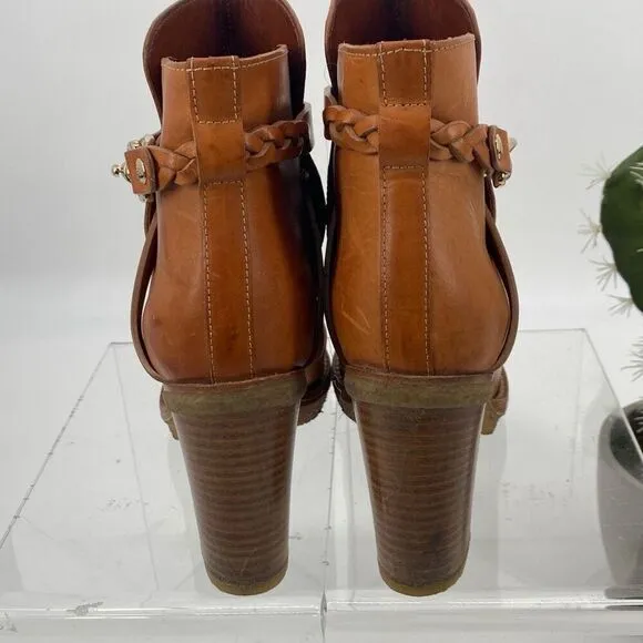 Mulberry Dorset Stacked Heel Buckle Ankle Boots Leather Cognac Size EU 38/ US 7