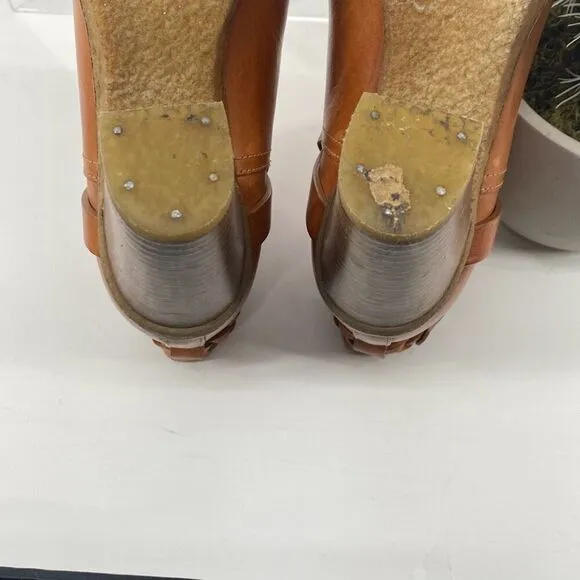Mulberry Dorset Stacked Heel Buckle Ankle Boots Leather Cognac Size EU 38/ US 7