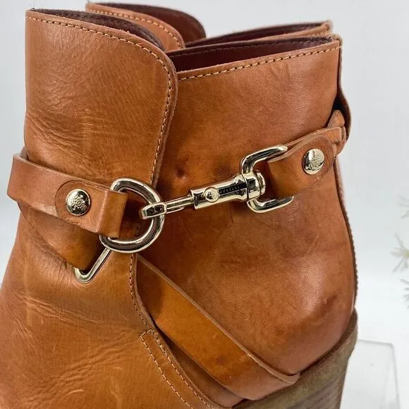 Mulberry Dorset Stacked Heel Buckle Ankle Boots Leather Cognac Size EU 38/ US 7