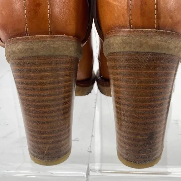 Mulberry Dorset Stacked Heel Buckle Ankle Boots Leather Cognac Size EU 38/ US 7