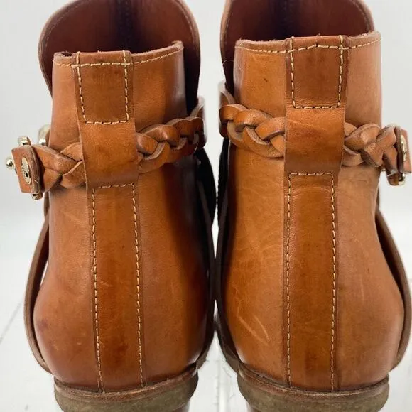 Mulberry Dorset Stacked Heel Buckle Ankle Boots Leather Cognac Size EU 38/ US 7