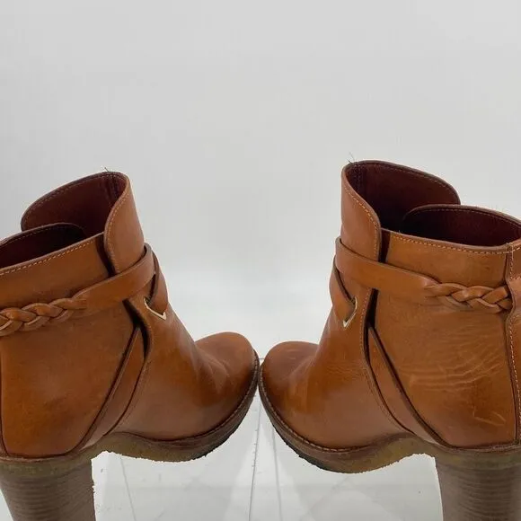 Mulberry Dorset Stacked Heel Buckle Ankle Boots Leather Cognac Size EU 38/ US 7