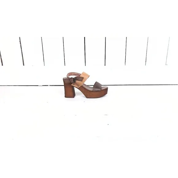 Musse and Cloud open toe platform brown leather sanda