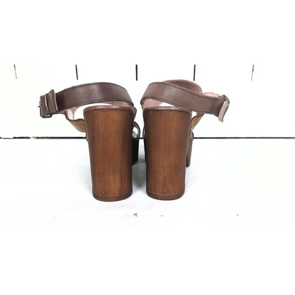 Musse and Cloud open toe platform brown leather sanda