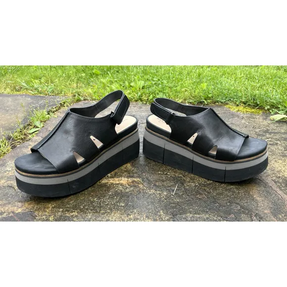 Naked Feet Women's Flow Platform Sandals US Size 8M Black Leather