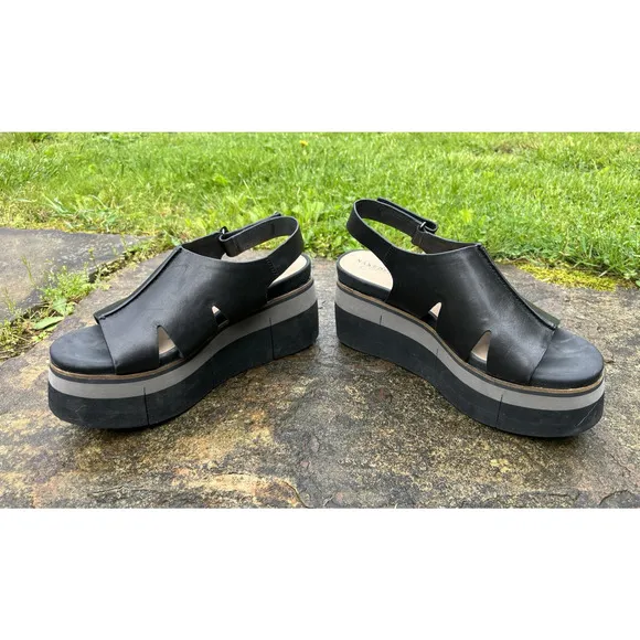 Naked Feet Women's Flow Platform Sandals US Size 8M Black Leather