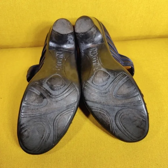 NAOT Attitude Women's Mary Jane Pump Block Heel Navy Leather Shoe Size 7-7.5