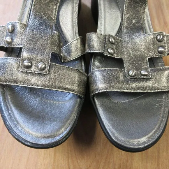 NAOT Flirt Wedge Platform Ankle Strap Sandals Sz 41/10 Metallic Leather Shoes