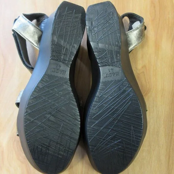 NAOT Flirt Wedge Platform Ankle Strap Sandals Sz 41/10 Metallic Leather Shoes