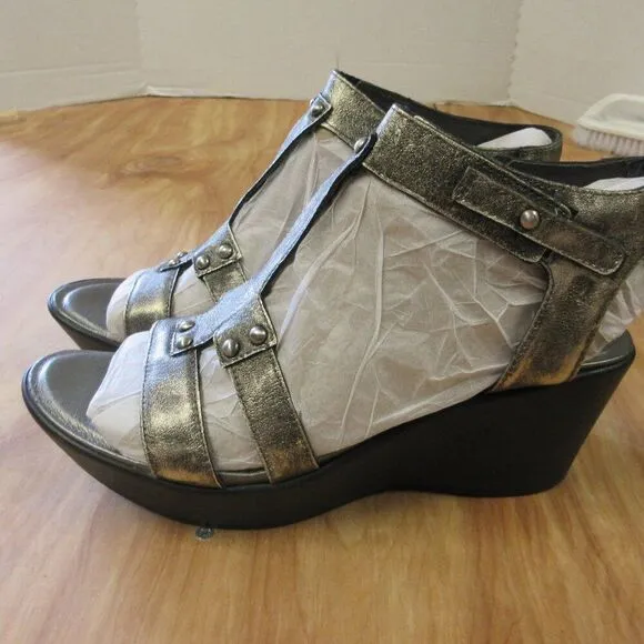 NAOT Flirt Wedge Platform Ankle Strap Sandals Sz 41/10 Metallic Leather Shoes