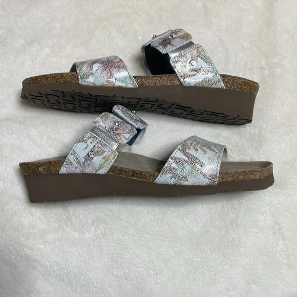 Naot Leather Wedge Slide Sandals Ashley Floral - Medium