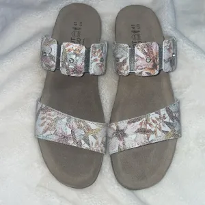 Naot Leather Wedge Slide Sandals Ashley Floral - Medium