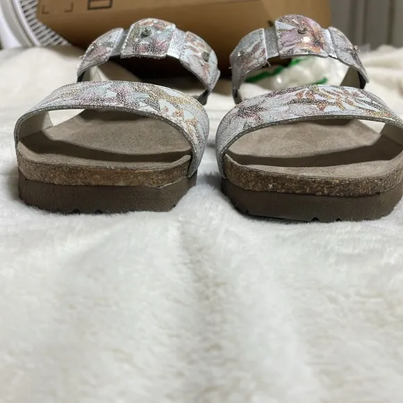 Naot Leather Wedge Slide Sandals Ashley Floral - Medium