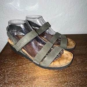 Naot Self-Attached Strap Leather Platform Wedge Sandal Shoes