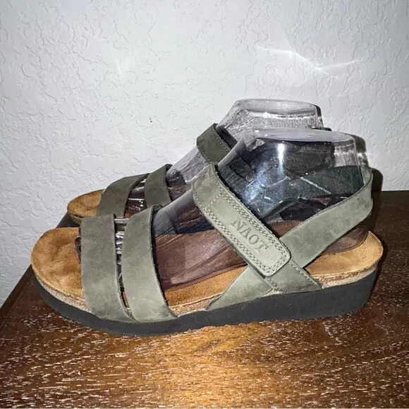 Naot Self-Attached Strap Leather Platform Wedge Sandal Shoes