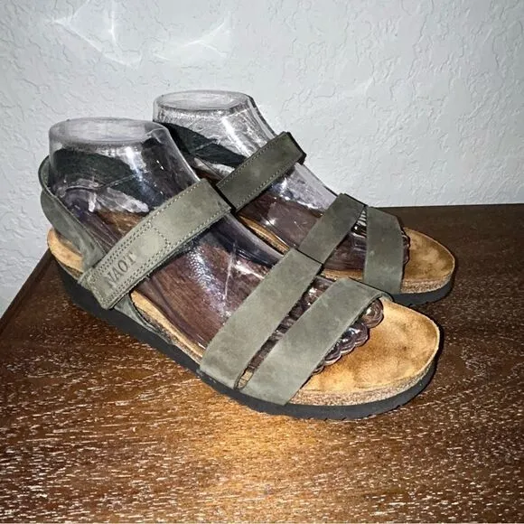 Naot Self-Attached Strap Leather Platform Wedge Sandal Shoes