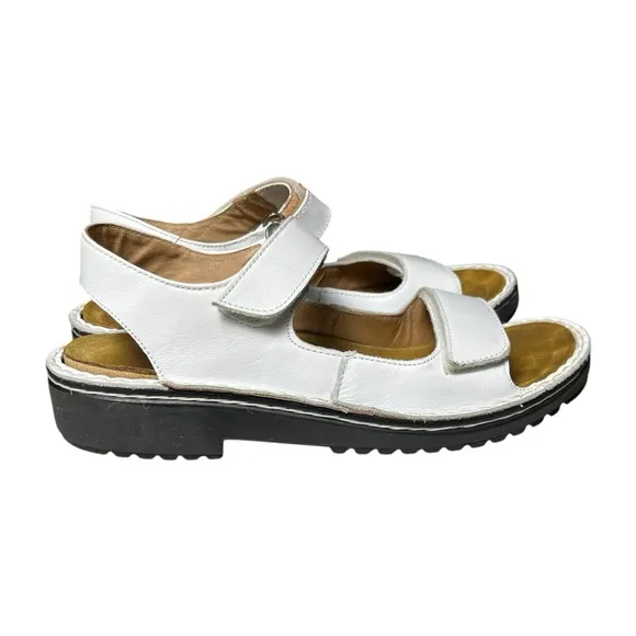 Naot Women's White Leather Karenna Strap Sandals Size 39 US 8-8.5 Hook And Loop