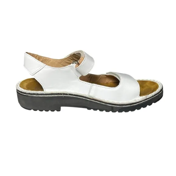 Naot Women's White Leather Karenna Strap Sandals Size 39 US 8-8.5 Hook And Loop