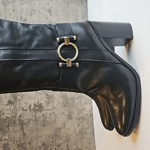 Napoleoni Black Italian Leather Knee High Block Heel Boots 38 /7.5