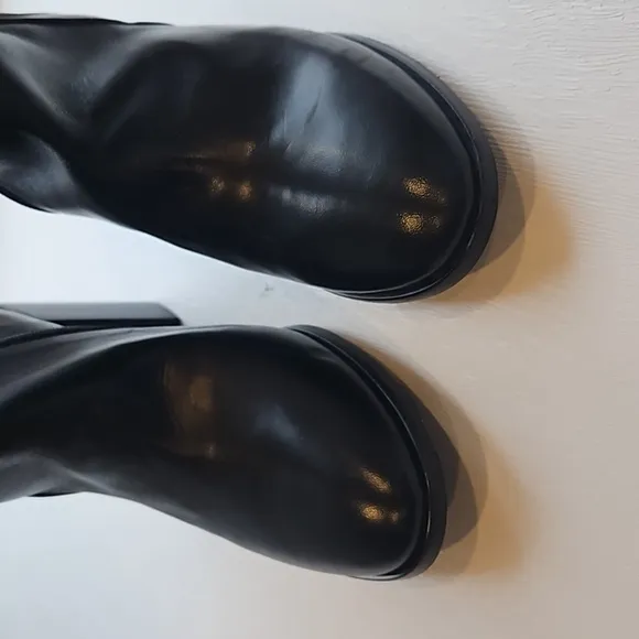 Napoleoni Black Italian Leather Knee High Block Heel Boots 38 /7.5