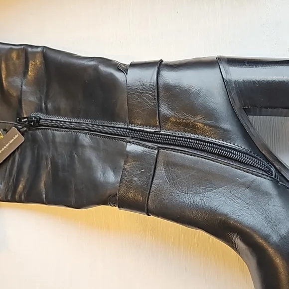 Napoleoni Black Italian Leather Knee High Block Heel Boots 38 /7.5