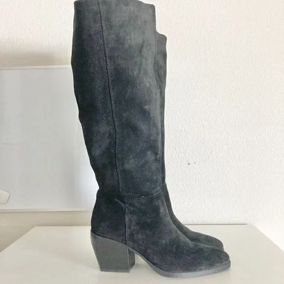 Naturalizer Fae Zipper Block Heel Knee High Boots Black Suede NWOT size 7.5