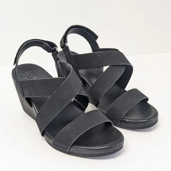 Naturalizer Palmer Wedge Sandals, Black, Women's 8 Wide