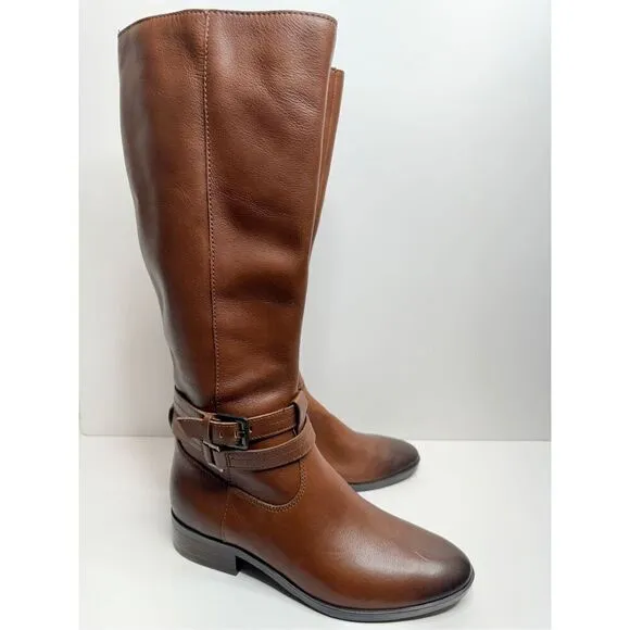 Naturalizer Reid Tall Boots Size 7 Brown Leather Block Heel Cinnamon NEW