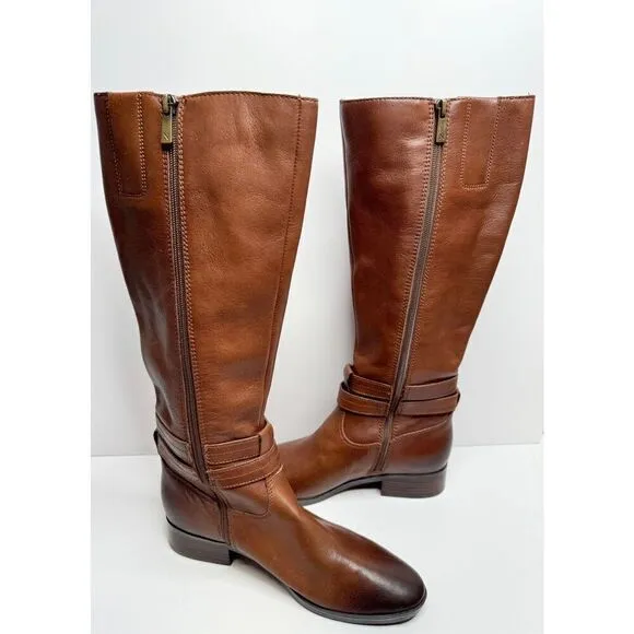 Naturalizer Reid Tall Boots Size 7 Brown Leather Block Heel Cinnamon NEW