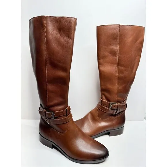 Naturalizer Reid Tall Boots Size 7 Brown Leather Block Heel Cinnamon NEW