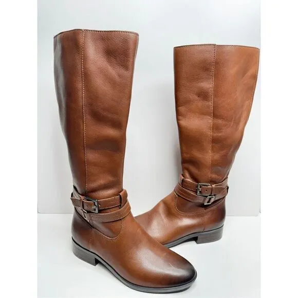 Naturalizer Reid Tall Boots Size 7 Brown Leather Block Heel Cinnamon NEW