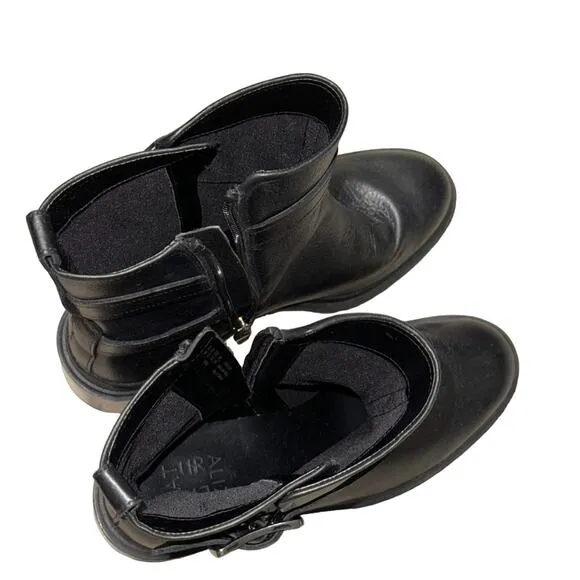 Naturalizer Trina Leather Moto Buckle Block Heel Boots Black Size 8