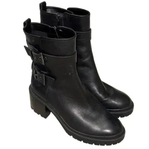 Naturalizer Trina Leather Moto Buckle Block Heel Boots Black Size 8