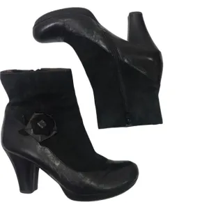 Naya Breeze Black Leather Floral Zip Up Block Heel Ankle Boots  9m