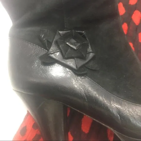 Naya Breeze Black Leather Floral Zip Up Block Heel Ankle Boots  9m