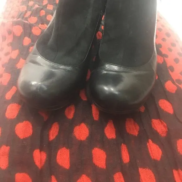Naya Breeze Black Leather Floral Zip Up Block Heel Ankle Boots  9m