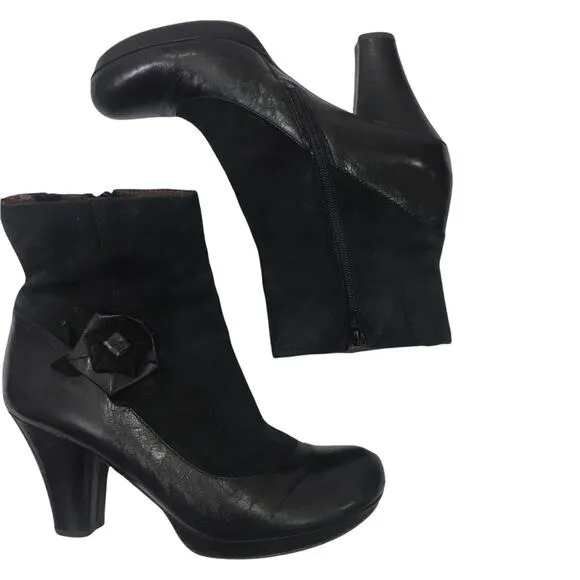 Naya Breeze Black Leather Floral Zip Up Block Heel Ankle Boots  9m