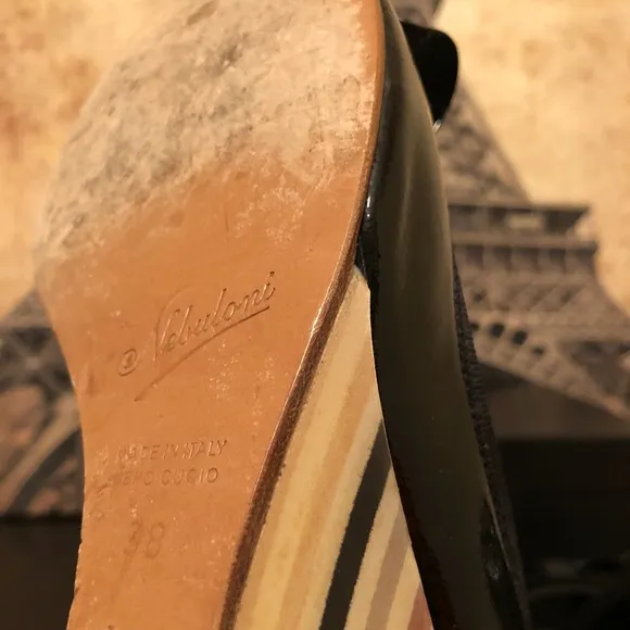 Nebuloni Wedge Patent Leather Peep Toe Heels Bow