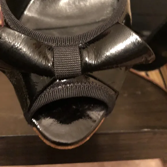 Nebuloni Wedge Patent Leather Peep Toe Heels Bow