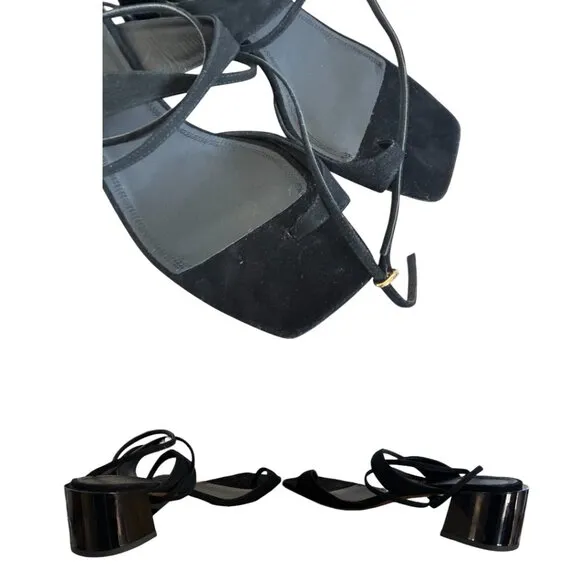 NEOUS BLACK LEATHER STRAPPY TIMIR BLOCK CHUNKY HEELS SANDALS  9/39 NEW $600