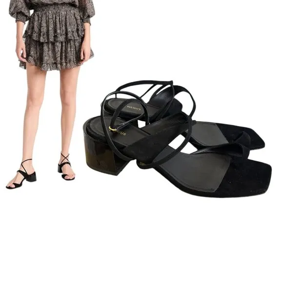 NEOUS BLACK LEATHER STRAPPY TIMIR BLOCK CHUNKY HEELS SANDALS  9/39 NEW $600