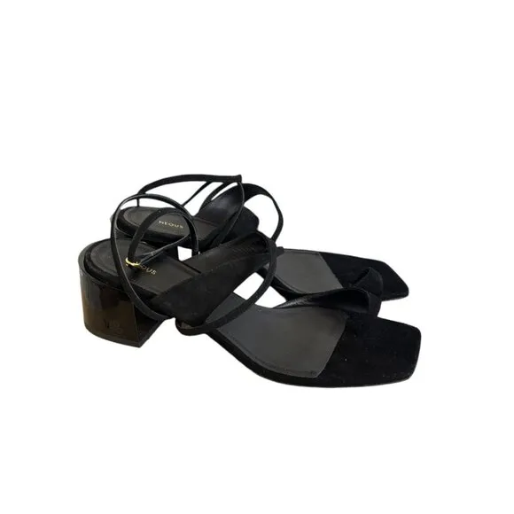 NEOUS BLACK LEATHER STRAPPY TIMIR BLOCK CHUNKY HEELS SANDALS  9/39 NEW $600