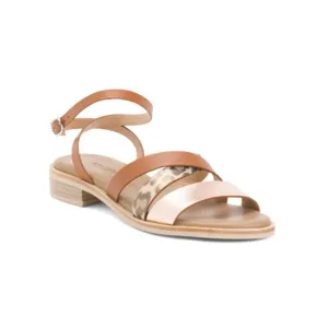 NEROGIARDINI Brown Multi Made In Italy Leather Animal Strappy Sandals