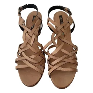 New ALBERTO FERMANI Strappy Block Heel Sandals Leather Tan Made In Italy