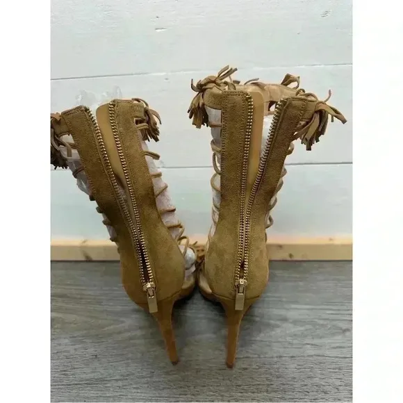 *NEW* Alejandra G. Heels - Size 40 (US 9) Suede Fringe Tan High Heel Sandal