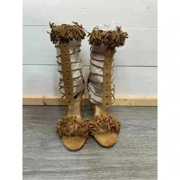*NEW* Alejandra G. Heels - Size 40 (US 9) Suede Fringe Tan High Heel Sandal