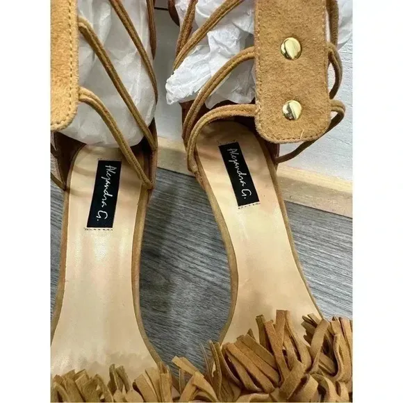 *NEW* Alejandra G. Heels - Size 40 (US 9) Suede Fringe Tan High Heel Sandal